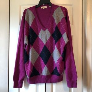 Peter Millar 100% Cashmere Argyle V-neck Sweater L